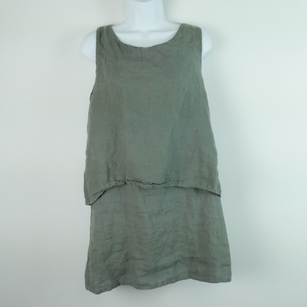 Lungo‎ L'Arno Italy Linen Layered Shift Dress Sage Green Small Beach Lagenlook